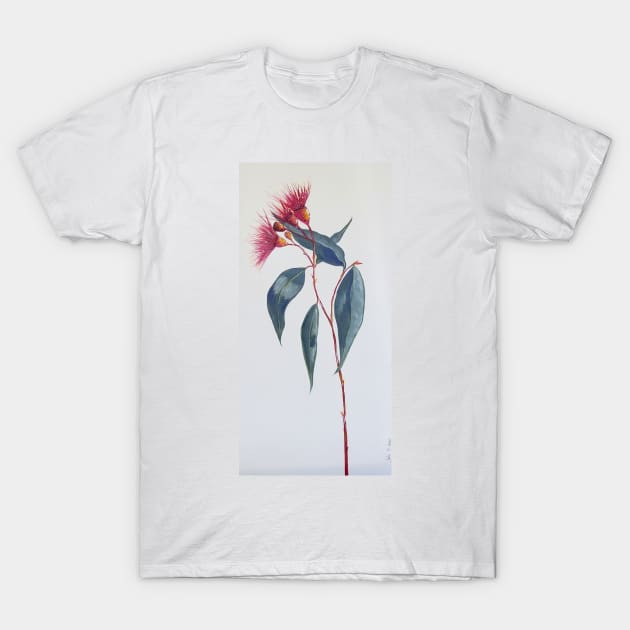 Red Gumnut flower Stem T-Shirt by Krusty